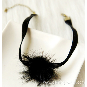 Black Velvet Choker Women Fur Ball Choker Pom Pom Necklaces